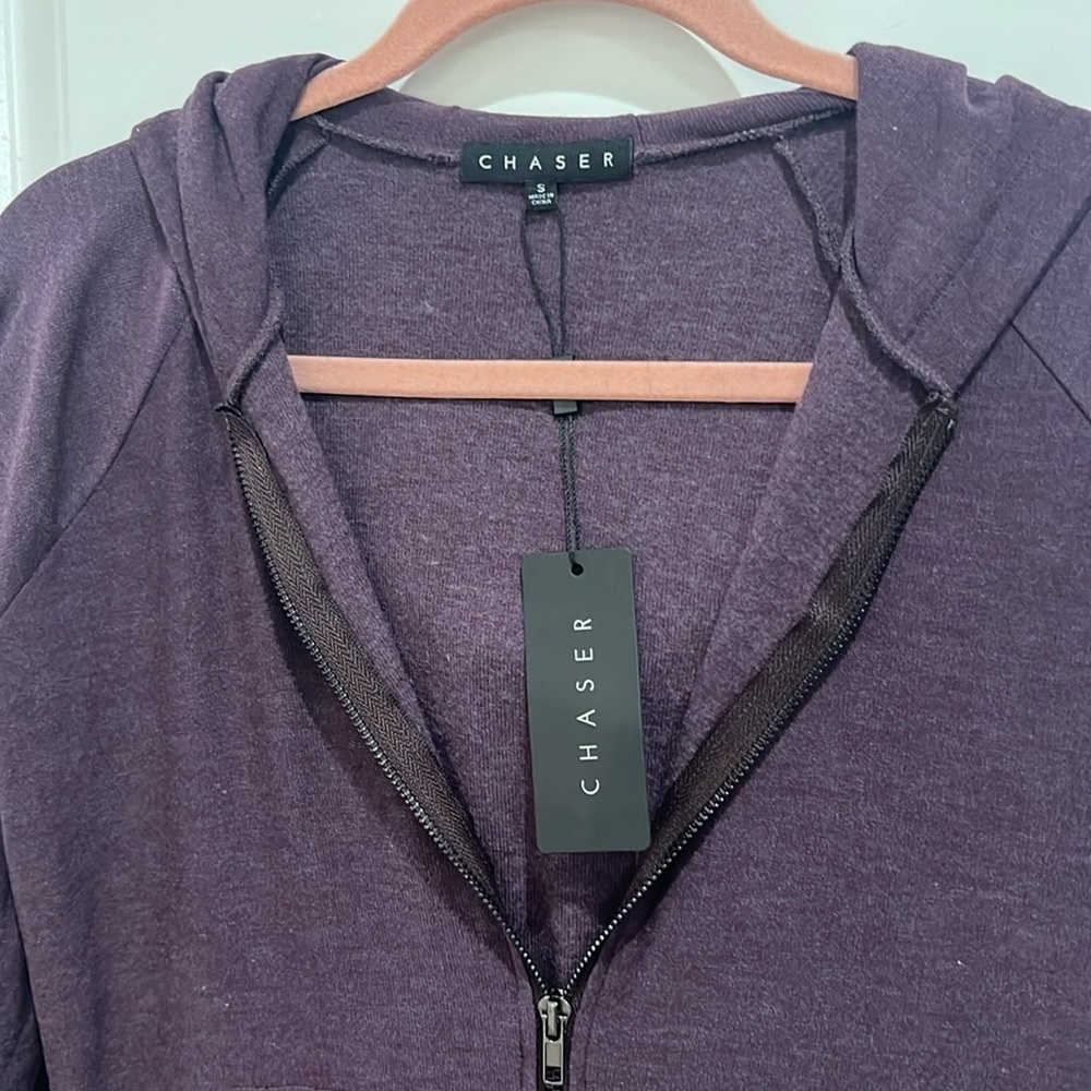 nwt CHASER Raglan Long Sleeve Zip Up Hoodie in Plum Purple - Picture 5 of 7